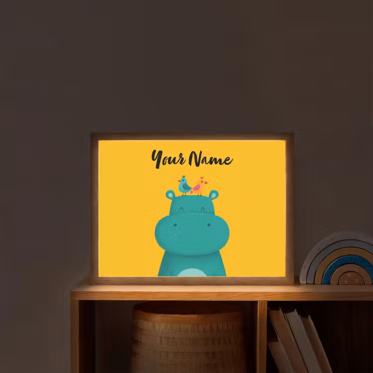 Nijlpaard - Vogels - Groen - Geel Light Box met batterij (Wandlamp kind) middel -sfeer1_kind