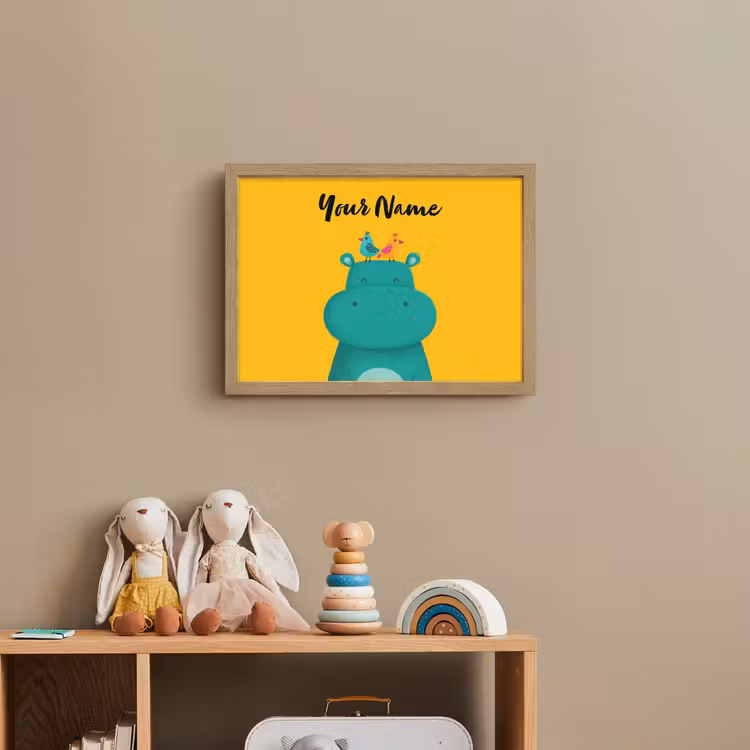 Nijlpaard - Vogels - Groen - Geel Light Box met batterij (Wandlamp kind) middel -sfeer2_kind
