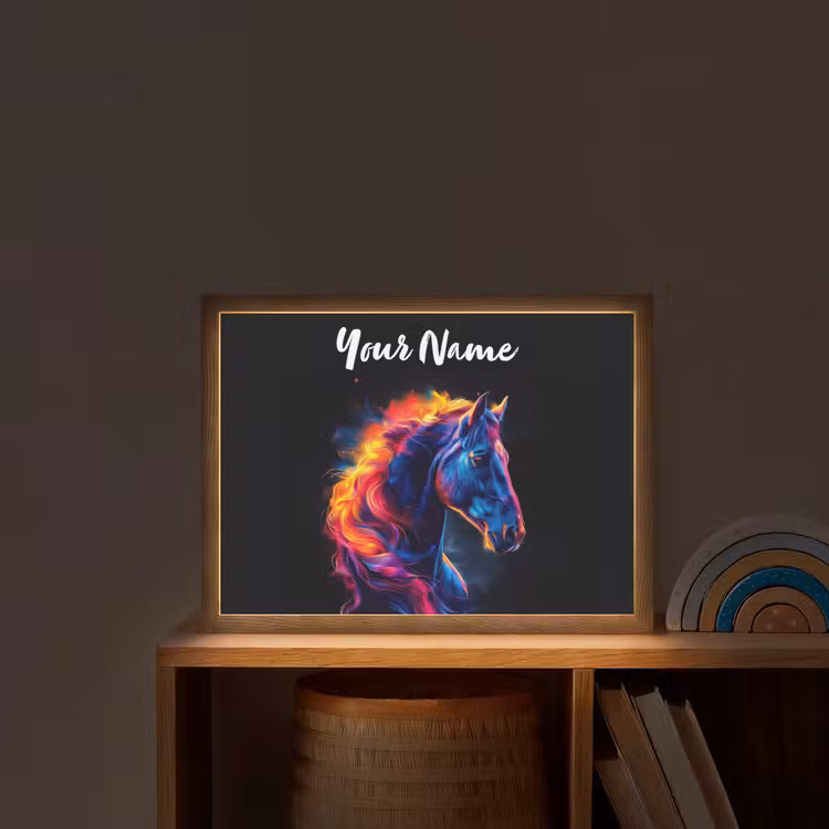Paard - Dier - Rook - Zwart - Kleuren Light Box met batterij (Wandlamp kind) middel -sfeer1_kind