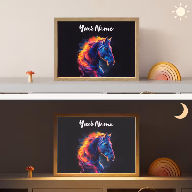 Paard - Dier - Rook - Zwart - Kleuren Light Box met batterij (Wandlamp kind) middel -sfeer3_kind