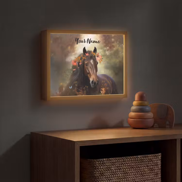 Paard - Dieren - Bloemen - Bos - Vlinder Light Box met batterij (Wandlamp kind) middel -sfeer5_kind