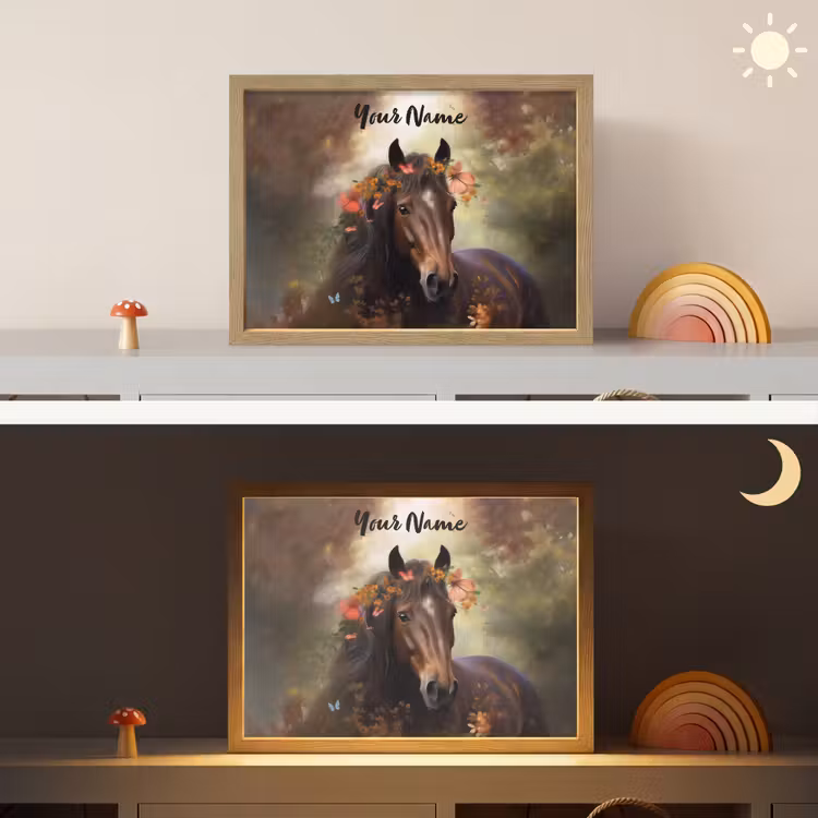 Paard - Dieren - Bloemen - Bos - Vlinder Light Box met batterij (Wandlamp kind) middel -sfeer3_kind