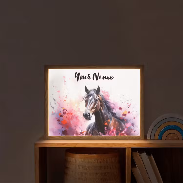 Paard - Dieren - Meisje - Roze Light Box met batterij (Wandlamp kind) middel -sfeer1_kind