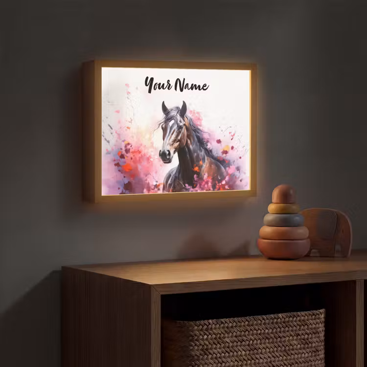 Paard - Dieren - Meisje - Roze Light Box met batterij (Wandlamp kind) middel -sfeer5_kind