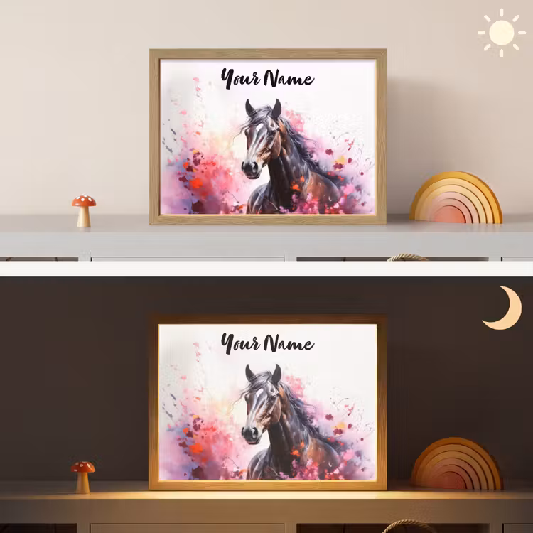 Paard - Dieren - Meisje - Roze Light Box met batterij (Wandlamp kind) middel -sfeer3_kind