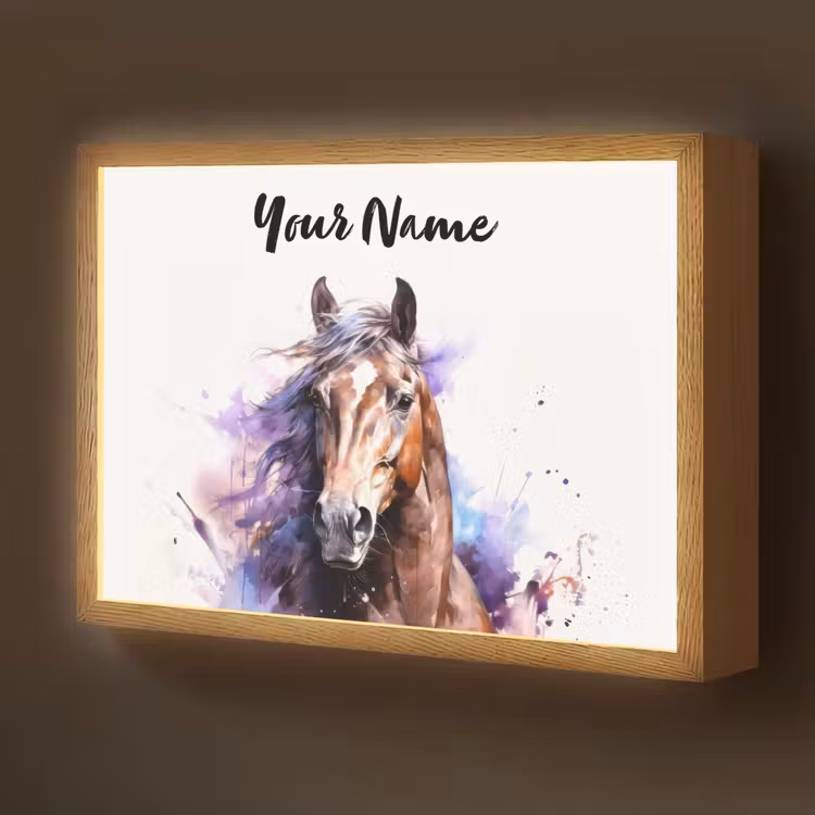 Paard - Dieren - Meisjes - Paars - Bruin Light Box met batterij (Wandlamp kind) middel -z3d_website