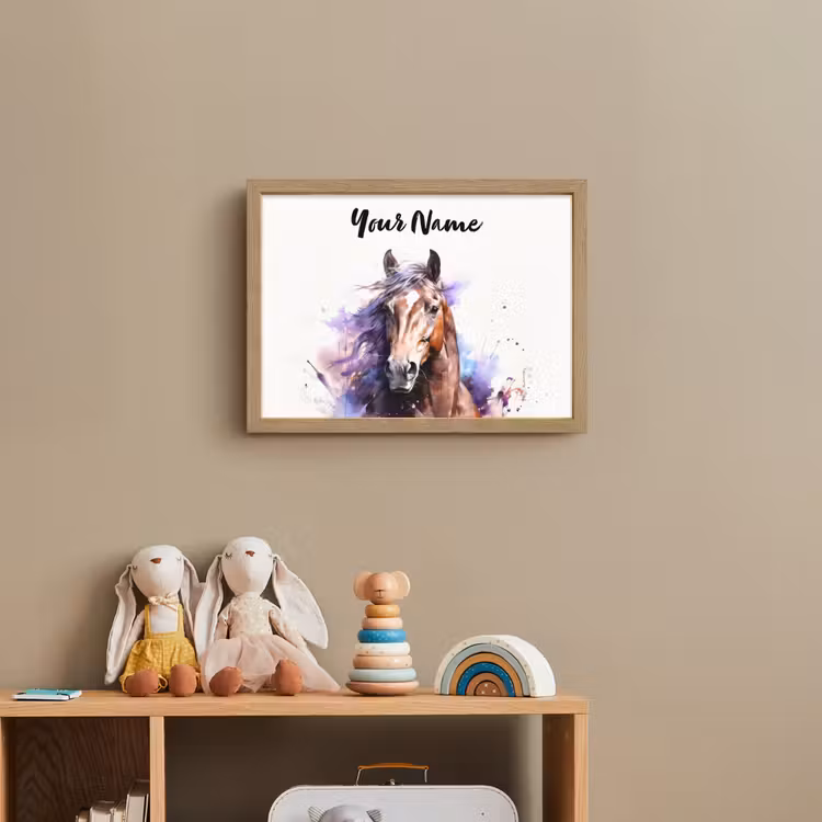 Paard - Dieren - Meisjes - Paars - Bruin Light Box met batterij (Wandlamp kind) middel -sfeer2_kind