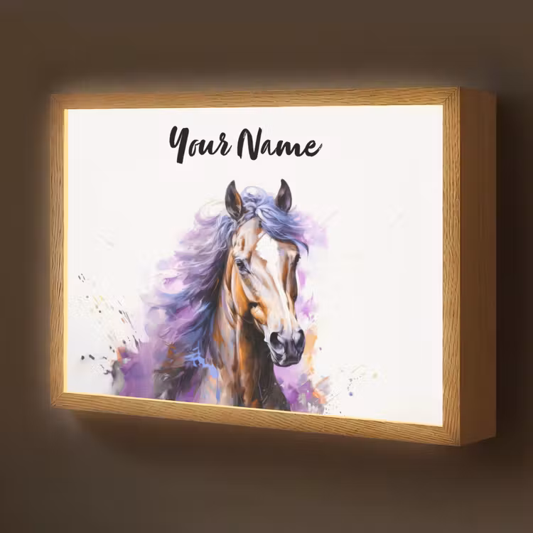 Paard - Dieren - Meiden - Paars - Bruin Light Box met batterij (Wandlamp kind) middel -z3d_website