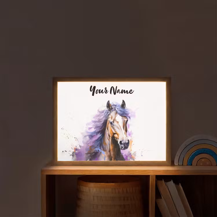 Paard - Dieren - Meiden - Paars - Bruin Light Box met batterij (Wandlamp kind) middel -sfeer1_kind