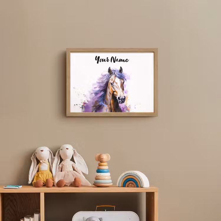 Paard - Dieren - Meiden - Paars - Bruin Light Box met batterij (Wandlamp kind) middel -sfeer2_kind