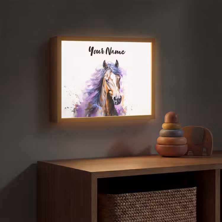 Paard - Dieren - Meiden - Paars - Bruin Light Box met batterij (Wandlamp kind) middel -sfeer5_kind