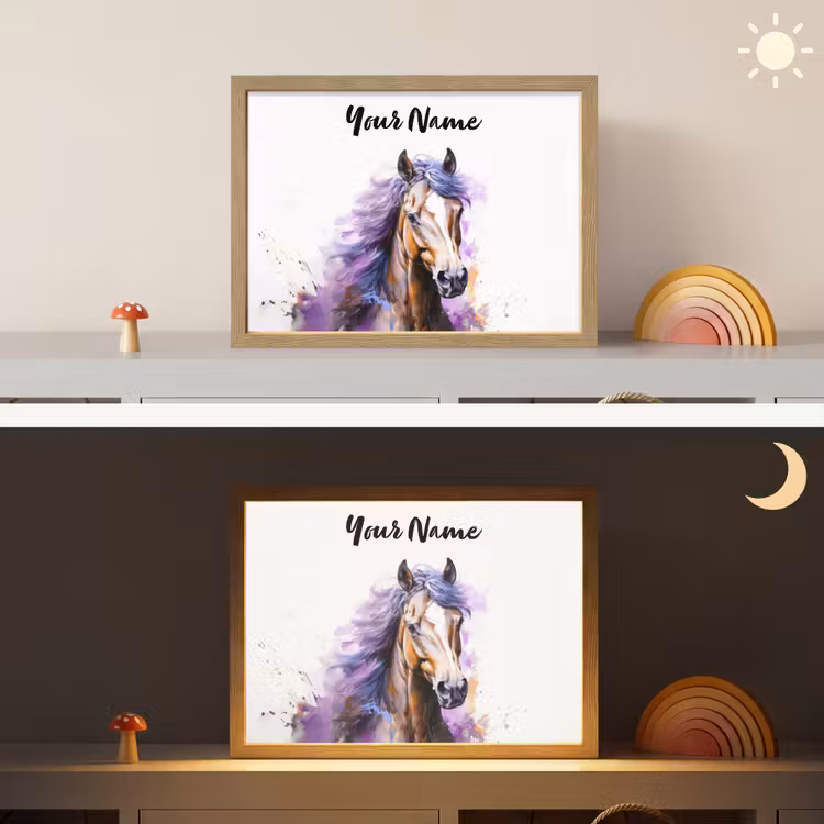 Paard - Dieren - Meiden - Paars - Bruin Light Box met batterij (Wandlamp kind) middel -sfeer3_kind