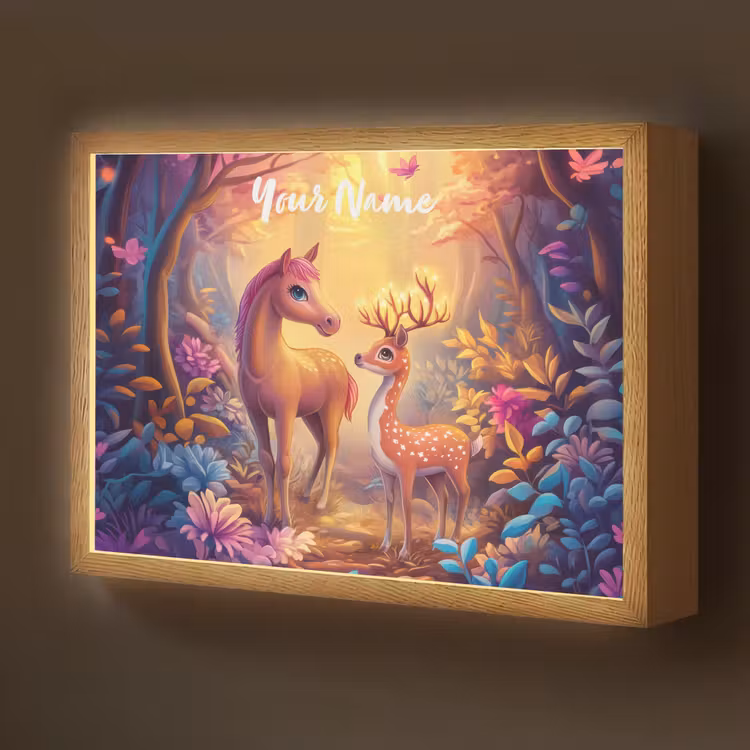 Paard - Hert - Sprookjesbos - Paars Light Box met batterij (Wandlamp kind) middel -z3d_website