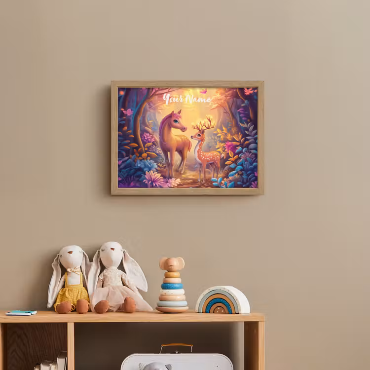 Paard - Hert - Sprookjesbos - Paars Light Box met batterij (Wandlamp kind) middel -sfeer2_kind