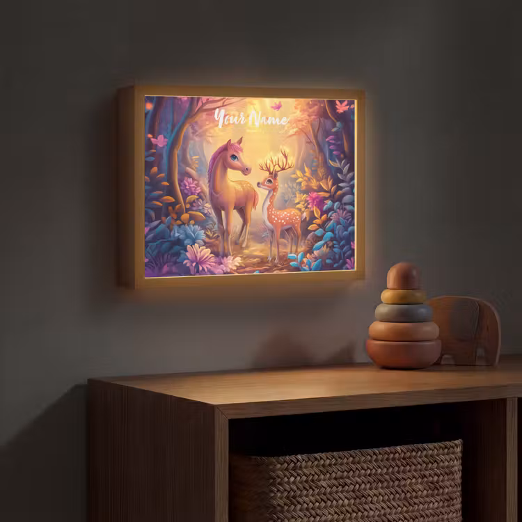 Paard - Hert - Sprookjesbos - Paars Light Box met batterij (Wandlamp kind) middel -sfeer5_kind