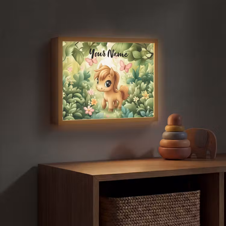 Paard - Bloemen - Vlinders Light Box met batterij (Wandlamp kind) middel -sfeer5_kind