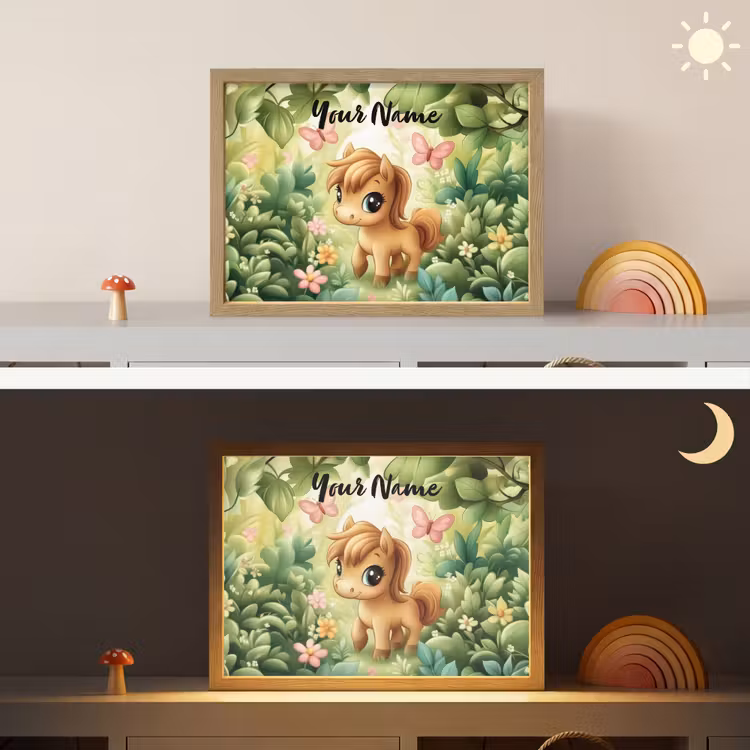 Paard - Bloemen - Vlinders Light Box met batterij (Wandlamp kind) middel -sfeer3_kind