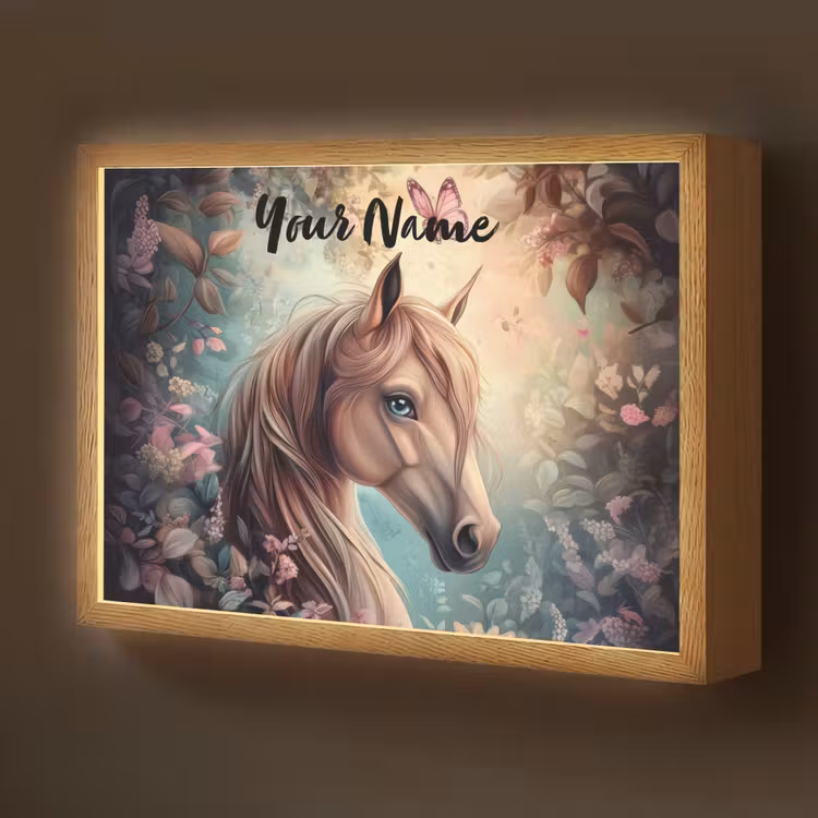 Paard - Bloemen - Vlinders Light Box met batterij (Wandlamp kind) middel -z3d_website
