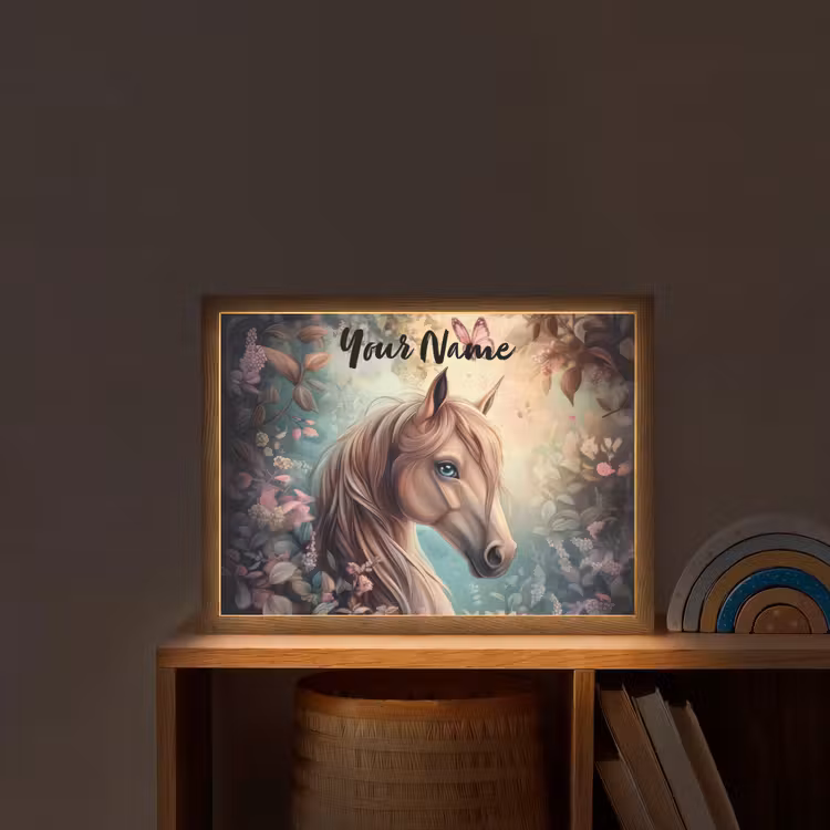 Paard - Bloemen - Vlinders Light Box met batterij (Wandlamp kind) middel -sfeer1_kind