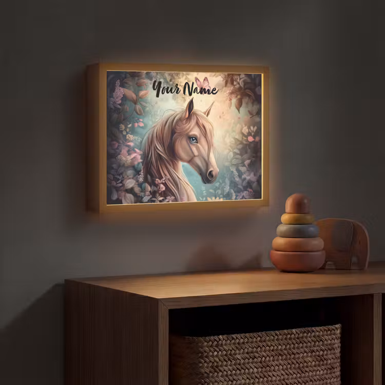Paard - Bloemen - Vlinders Light Box met batterij (Wandlamp kind) middel -sfeer5_kind