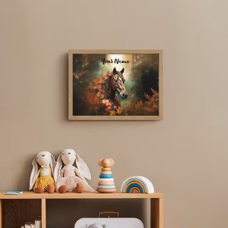 Paard - Bloemen - Natuur - Dieren - Bos - Oranje Light Box met batterij (Wandlamp kind) middel -sfeer2_kind