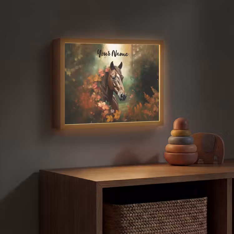 Paard - Bloemen - Natuur - Dieren - Bos - Oranje Light Box met batterij (Wandlamp kind) middel -sfeer5_kind