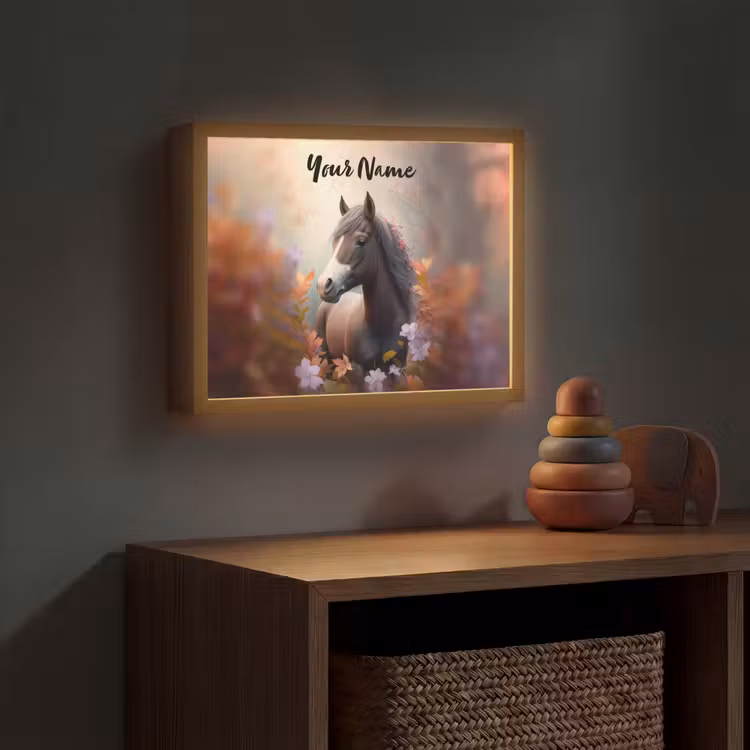 Paard - Bloemen - Natuur - Paars - Dieren Light Box met batterij (Wandlamp kind) middel -sfeer5_kind