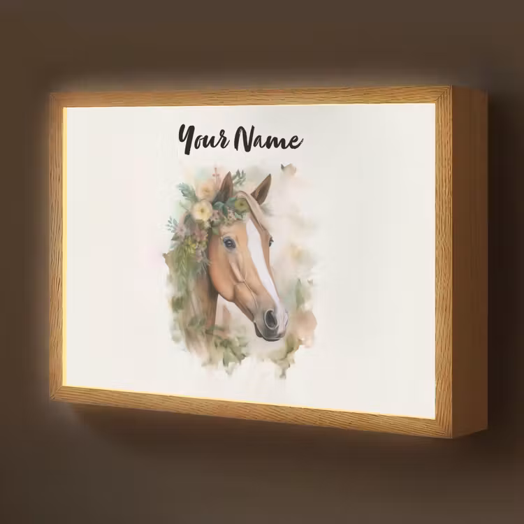 Paard - Bloemen - Natuur - Waterverf - Dieren Light Box met batterij (Wandlamp kind) middel -z3d_website