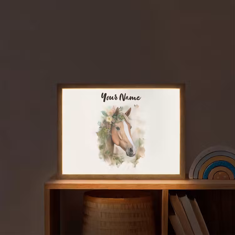 Paard - Bloemen - Natuur - Waterverf - Dieren Light Box met batterij (Wandlamp kind) middel -sfeer1_kind