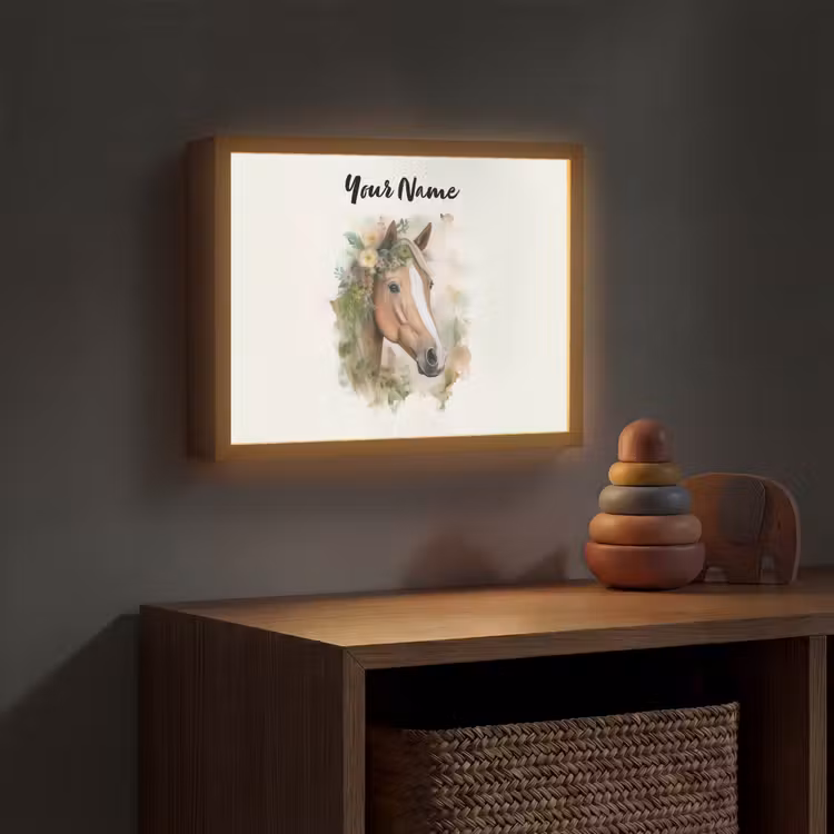 Paard - Bloemen - Natuur - Waterverf - Dieren Light Box met batterij (Wandlamp kind) middel -sfeer5_kind