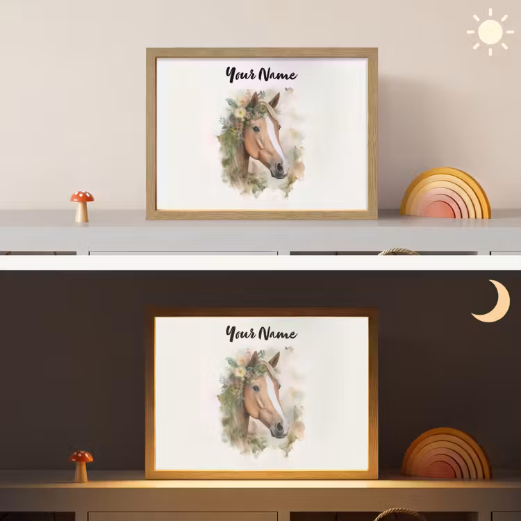 Paard - Bloemen - Natuur - Waterverf - Dieren Light Box met batterij (Wandlamp kind) middel -sfeer3_kind