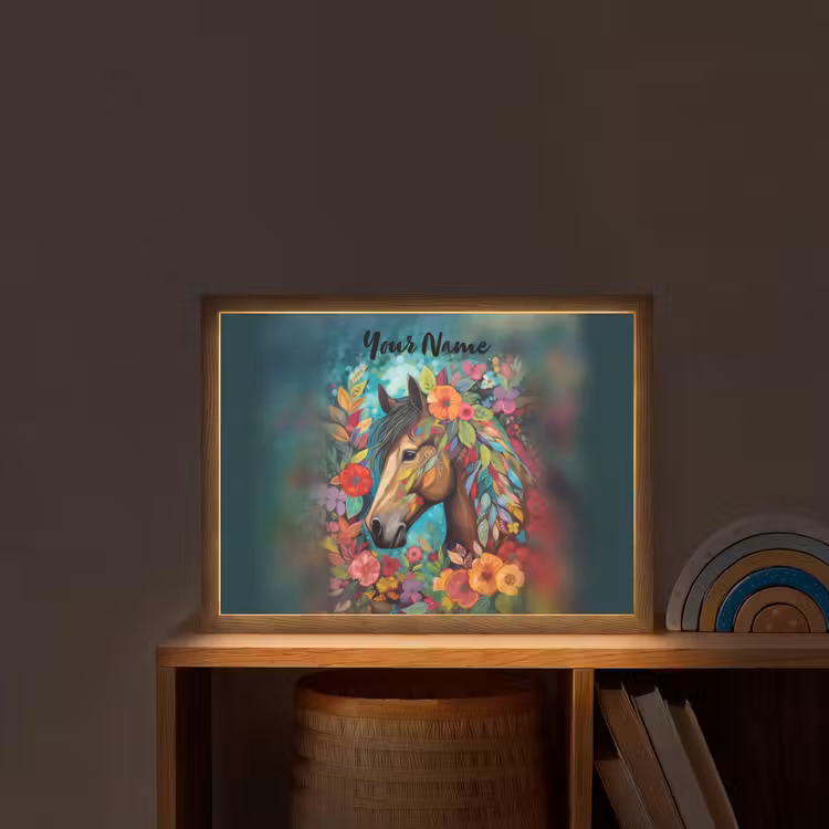 Paard - Bloemen - Schilderij - Natuur - Verf Light Box met batterij (Wandlamp kind) middel -sfeer1_kind