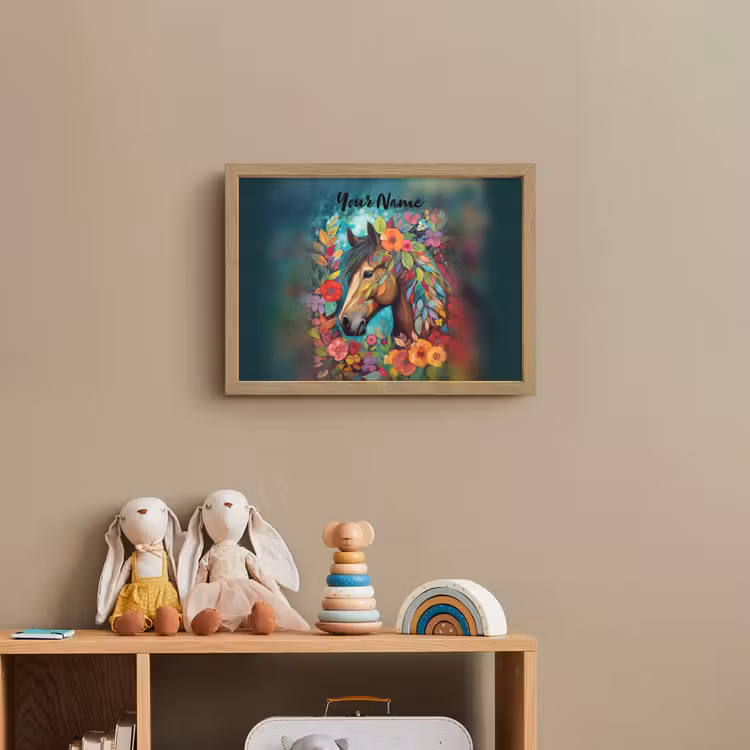Paard - Bloemen - Schilderij - Natuur - Verf Light Box met batterij (Wandlamp kind) middel -sfeer2_kind