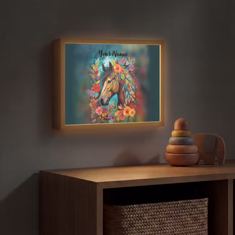 Paard - Bloemen - Schilderij - Natuur - Verf Light Box met batterij (Wandlamp kind) middel -sfeer5_kind