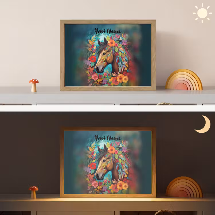 Paard - Bloemen - Schilderij - Natuur - Verf Light Box met batterij (Wandlamp kind) middel -sfeer3_kind