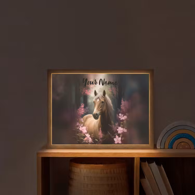 Paard - Bloemen - Roze - Natuur - Bos Light Box met batterij (Wandlamp kind) middel -sfeer1_kind