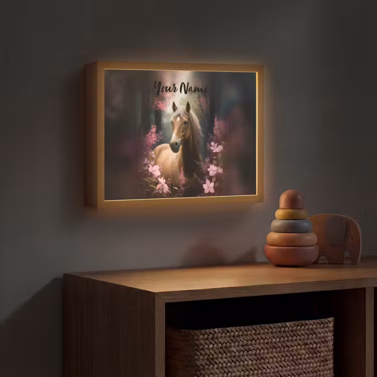 Paard - Bloemen - Roze - Natuur - Bos Light Box met batterij (Wandlamp kind) middel -sfeer5_kind