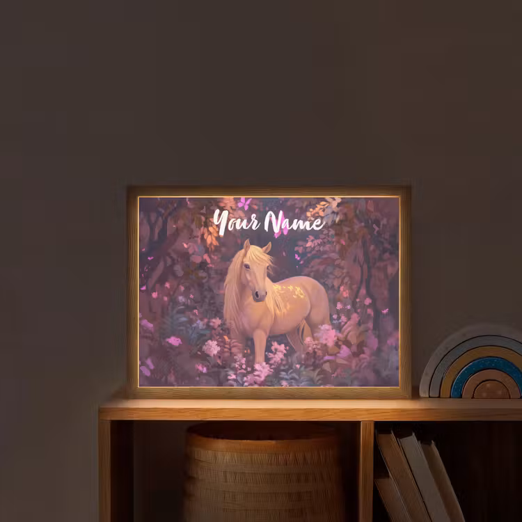 Paard - Bloemen - Paars - Vlinder Light Box met batterij (Wandlamp kind) middel -sfeer1_kind