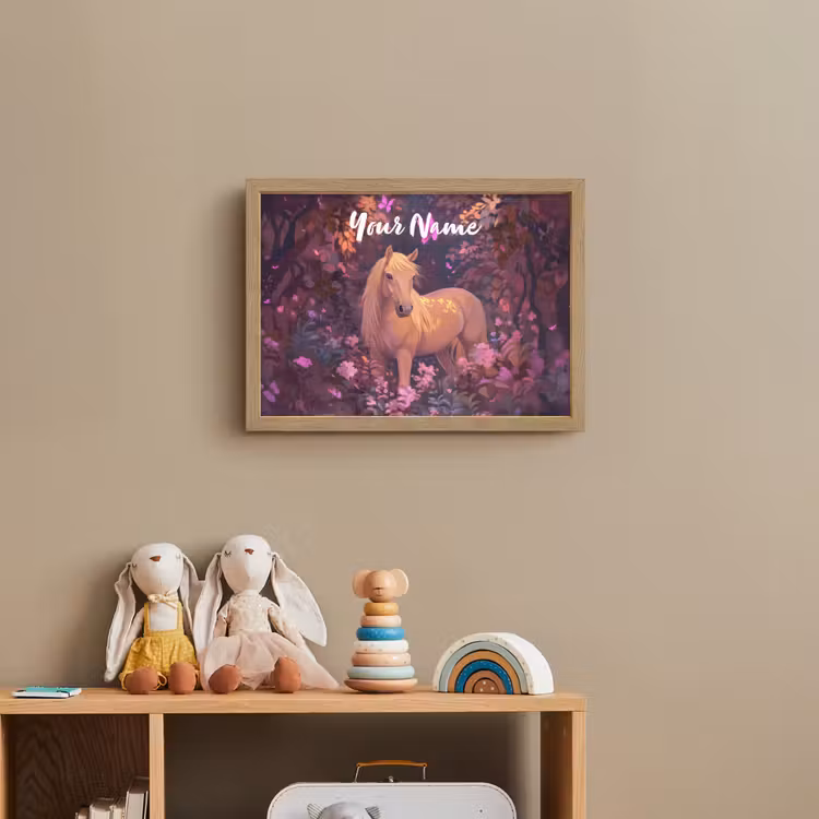 Paard - Bloemen - Paars - Vlinder Light Box met batterij (Wandlamp kind) middel -sfeer2_kind