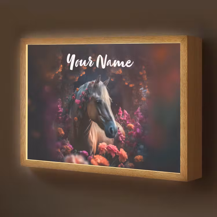 Paard - Bloemen - Paars - Oranje - Dieren Light Box met batterij (Wandlamp kind) middel -z3d_website