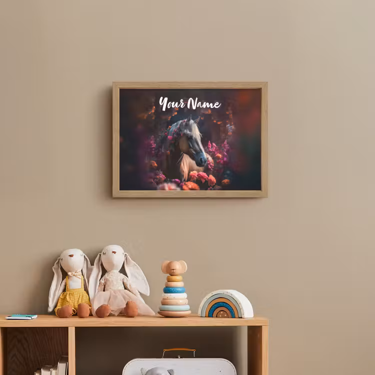 Paard - Bloemen - Paars - Oranje - Dieren Light Box met batterij (Wandlamp kind) middel -sfeer2_kind