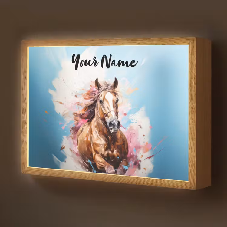 Paard - Meisjes - Blauw - Roze Light Box met batterij (Wandlamp kind) middel -z3d_website