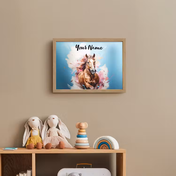Paard - Meisjes - Blauw - Roze Light Box met batterij (Wandlamp kind) middel -sfeer2_kind