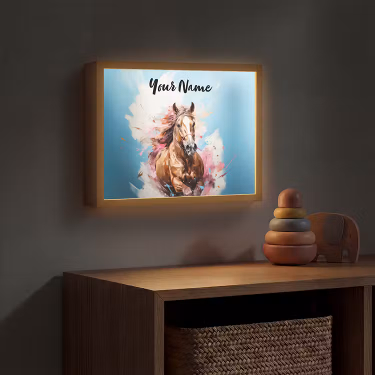 Paard - Meisjes - Blauw - Roze Light Box met batterij (Wandlamp kind) middel -sfeer5_kind