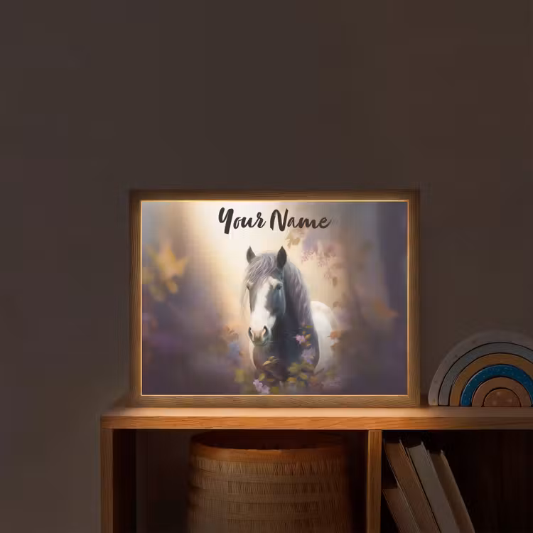 Paard - Natuur - Dieren - Bloemen - Paars Light Box met batterij (Wandlamp kind) middel -sfeer1_kind