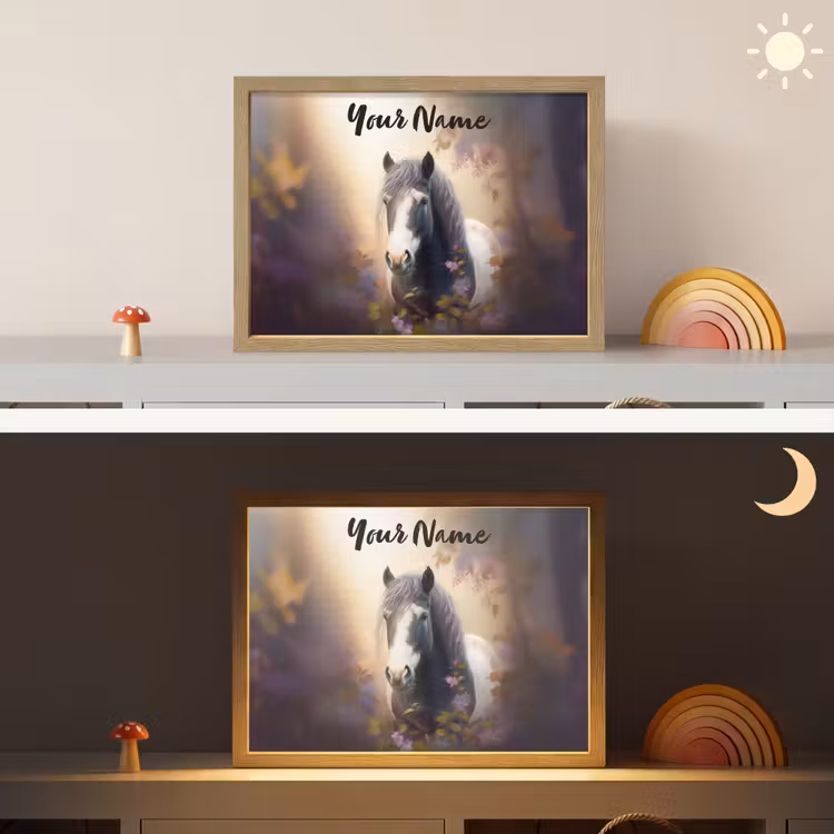 Paard - Natuur - Dieren - Bloemen - Paars Light Box met batterij (Wandlamp kind) middel -sfeer3_kind