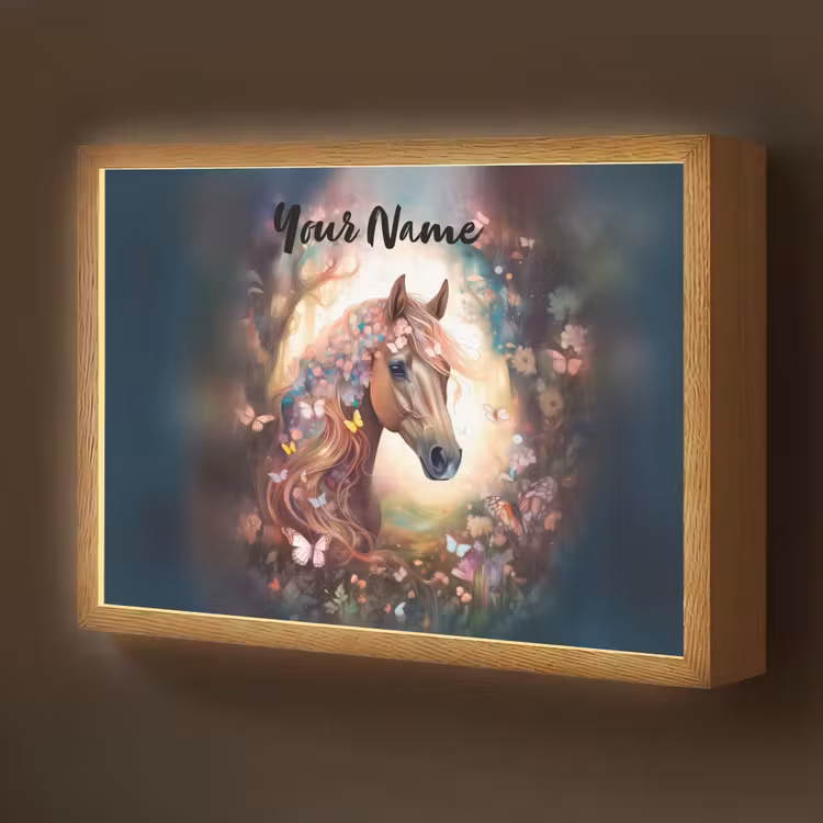Paard - Natuur - Bloemen - Vlinders - Bos Light Box met batterij (Wandlamp kind) middel -z3d_website