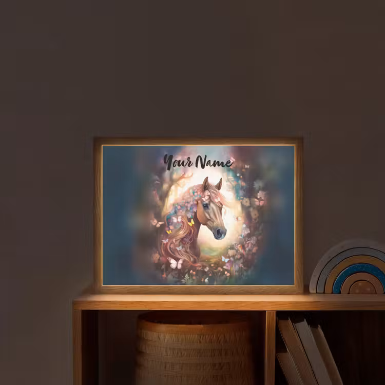 Paard - Natuur - Bloemen - Vlinders - Bos Light Box met batterij (Wandlamp kind) middel -sfeer1_kind