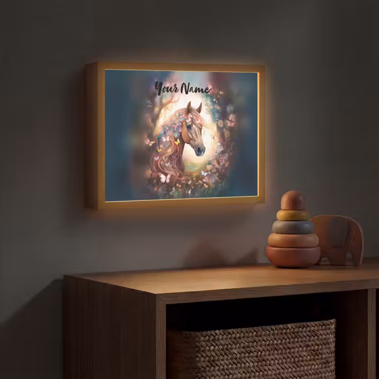 Paard - Natuur - Bloemen - Vlinders - Bos Light Box met batterij (Wandlamp kind) middel -sfeer5_kind