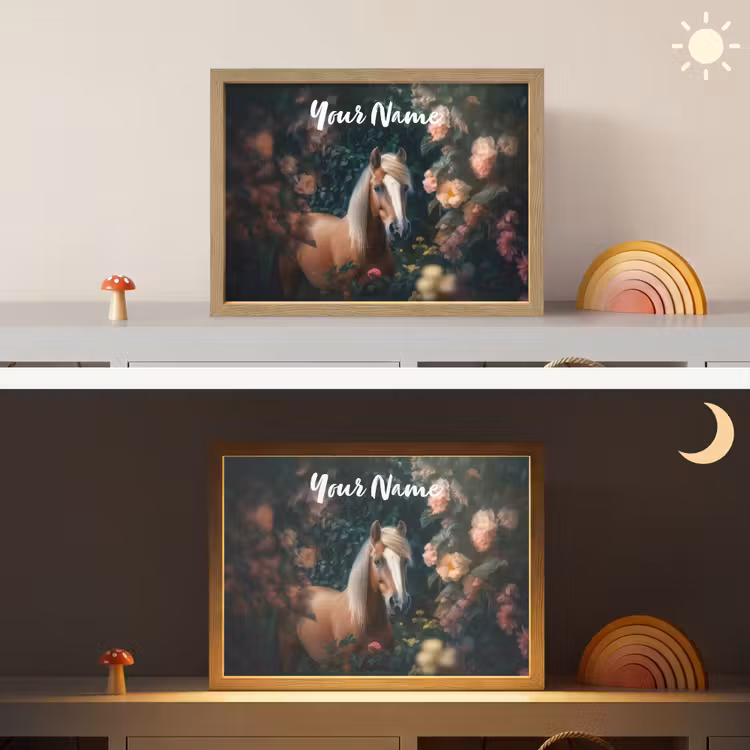 Paard - Natuur - Bloemen - Bos - Dieren Light Box met batterij (Wandlamp kind) middel -sfeer3_kind